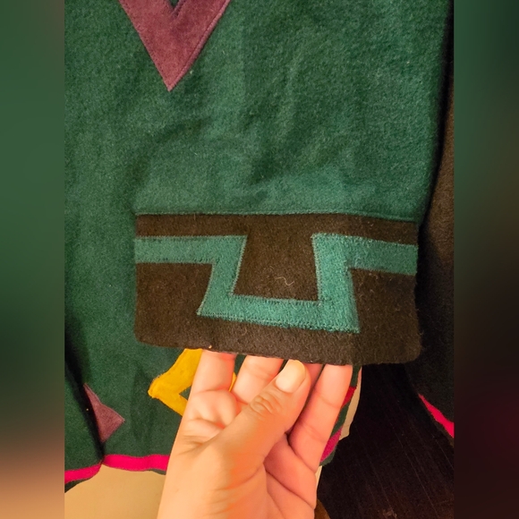 Braetan wool mix blazer size large womens? Green with colorful suede patches - Picture 7 of 8